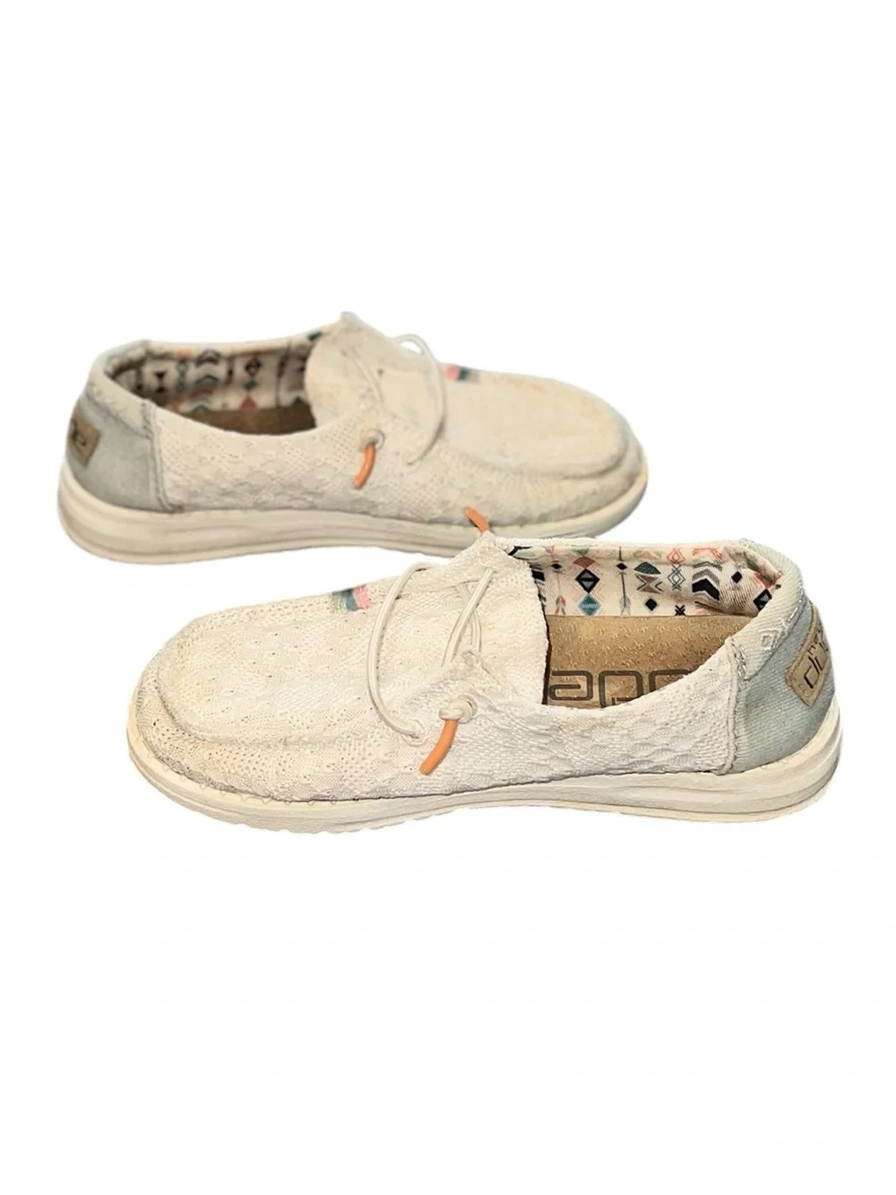 Hey Dude Wendy Youth Boho White Crochet Slip-On Shoes Kids Size 13